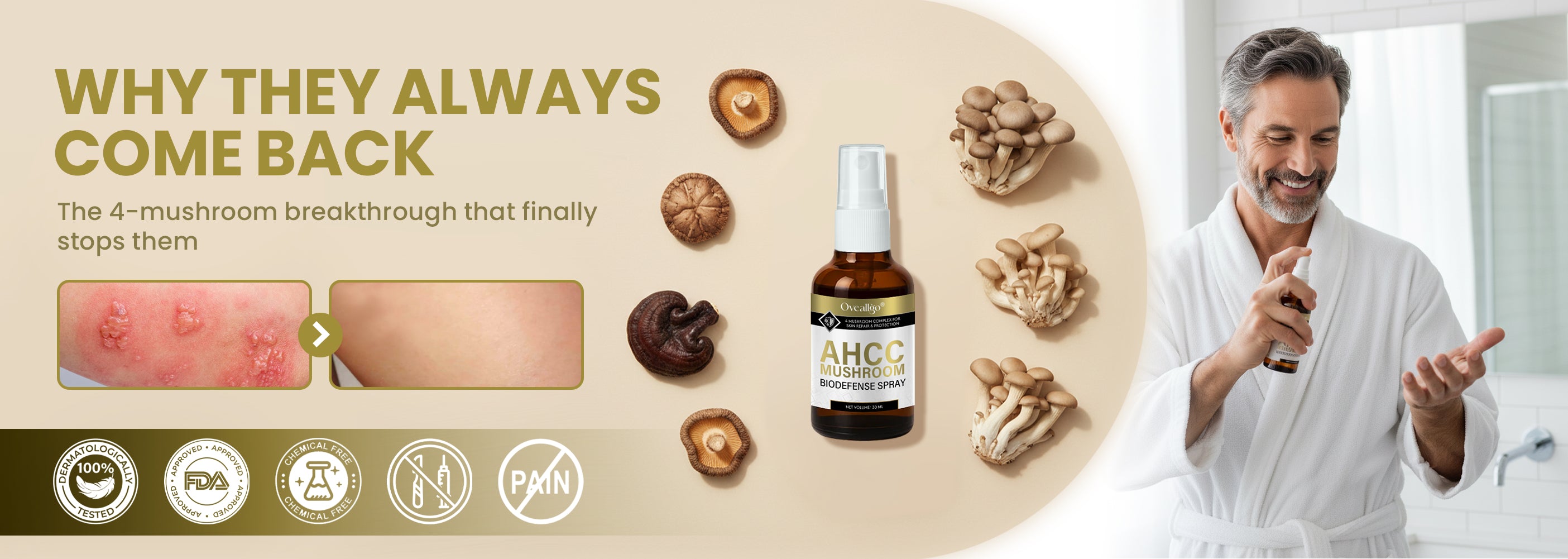 Oveallgo® AHCC Mushroom HPV Genital Warts Eraser Spray